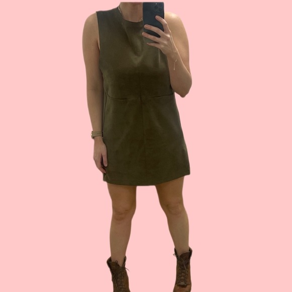 Zara back zip front mod pocket deep muscle sleeveless khaki mini dress pinafore - Picture 11 of 11